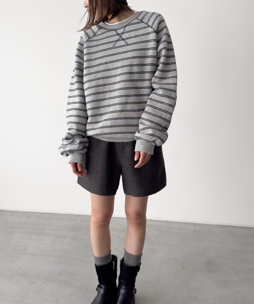 CANAL JEAN（キャナルジーン）の「El mar　ラグランボーダートレーナー（スウェット・レディース・グレー/ブルー・ONE SIZE）」の2枚目の写真