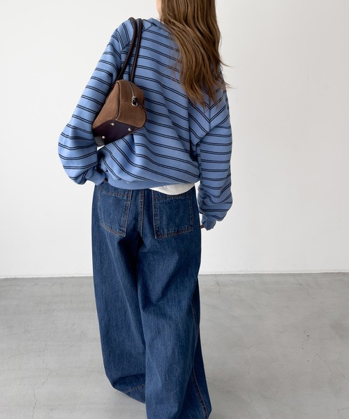 CANAL JEAN（キャナルジーン）の「El mar　ラグランボーダートレーナー（スウェット・レディース・グレー/ブルー・ONE SIZE）」の4枚目の写真