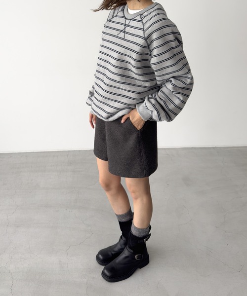 CANAL JEAN（キャナルジーン）の「El mar　ラグランボーダートレーナー（スウェット・レディース・グレー/ブルー・ONE SIZE）」の6枚目の写真