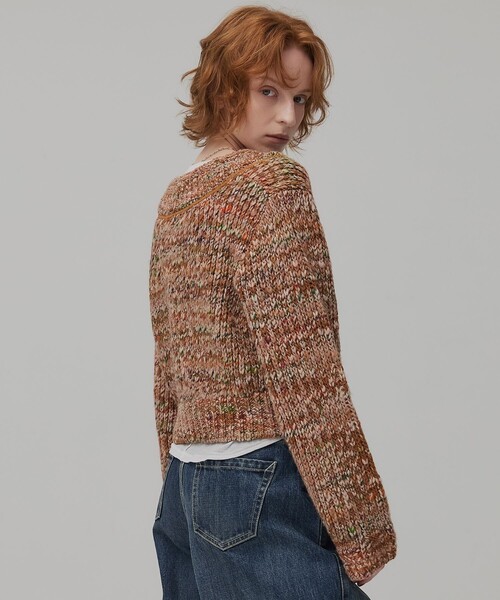 PUBLIC TOKYO(パブリックトウキョウ)の「ミックスカラーVネックニット(ニット/セーター・レディース・キャメル/ブルー・FREE)」の4枚目の写真