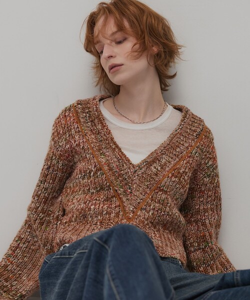 PUBLIC TOKYO(パブリックトウキョウ)の「ミックスカラーVネックニット(ニット/セーター・レディース・キャメル/ブルー・FREE)」の19枚目の写真