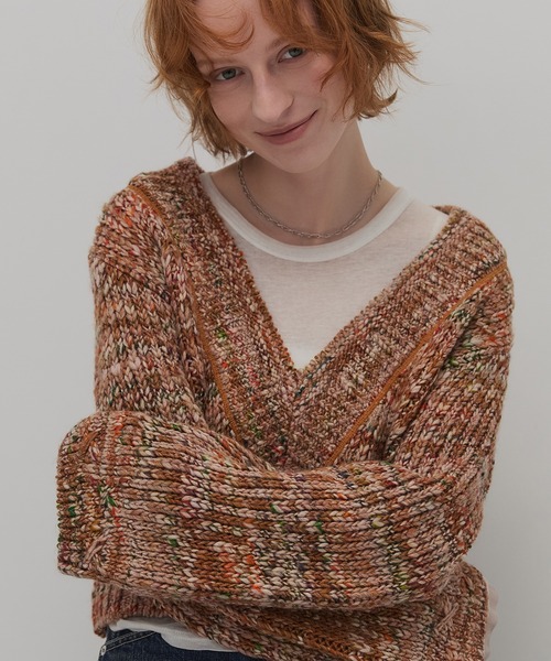 PUBLIC TOKYO(パブリックトウキョウ)の「ミックスカラーVネックニット(ニット/セーター・レディース・キャメル/ブルー・FREE)」の17枚目の写真