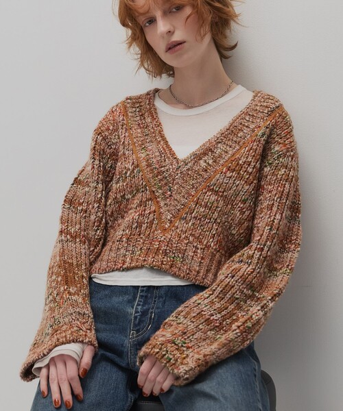 PUBLIC TOKYO(パブリックトウキョウ)の「ミックスカラーVネックニット(ニット/セーター・レディース・キャメル/ブルー・FREE)」の21枚目の写真