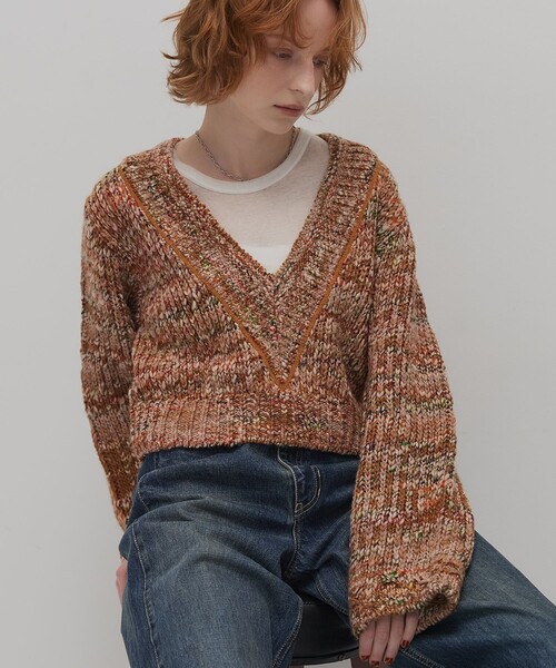 PUBLIC TOKYO(パブリックトウキョウ)の「ミックスカラーVネックニット(ニット/セーター・レディース・キャメル/ブルー・FREE)」の20枚目の写真