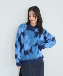 ENFÖLD ネイビー フラワー柄 セーター AZUL BY MOUSSY | フラワーダブルジャガードニット (ニット ) |SHEL