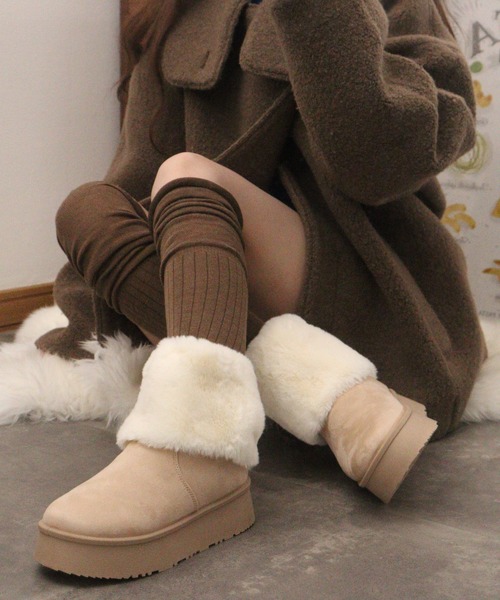 Dedes(デデス)の「Dedes 厚底 ファーカバーブーツ(ブーツ・レディース・ベージュ/ブラウン/ブラック・42/40/36/34/38/44)」の1枚目の写真