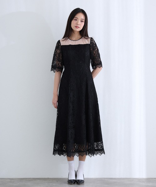 ロング&七分袖フォーマルケミカルレースドレスセレモニー結婚式二次会