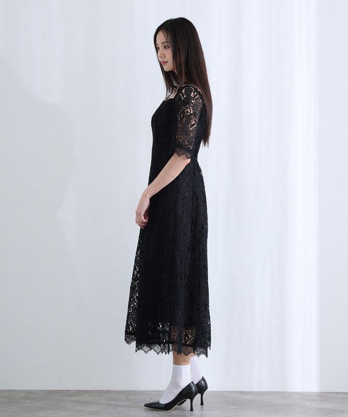 ロング&七分袖フォーマルケミカルレースドレスセレモニー結婚式二次会