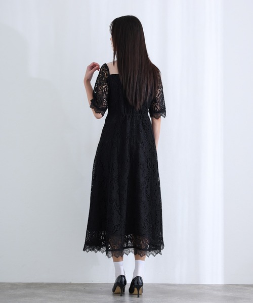 ロング&七分袖フォーマルケミカルレースドレスセレモニー結婚式二次会