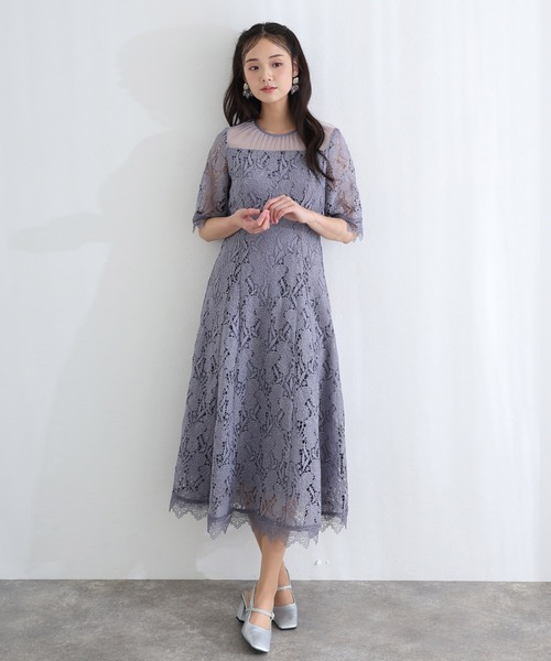 ロング&七分袖フォーマルケミカルレースドレスセレモニー結婚式二次会