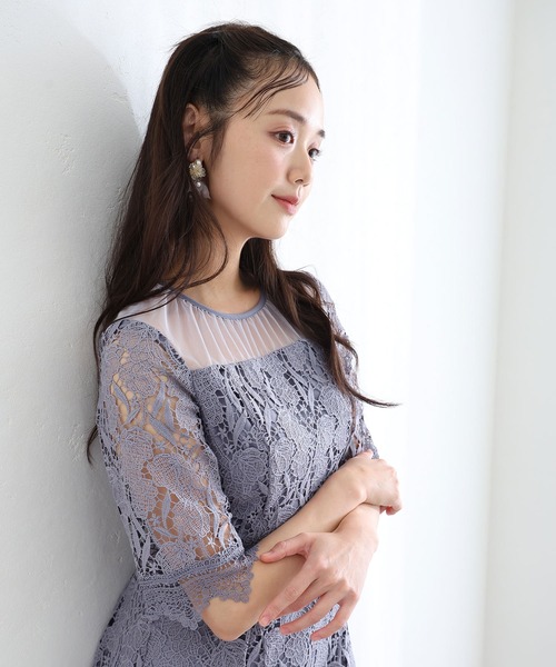 PourVous(プールヴー)の「ロング&七分袖 フォーマル ケミカル レース ドレスセレモニー 結婚式 二次会 パーティー ドレス オケージョンドレス お呼ばれ 同窓会 成人式 (ドレス・レディース・グリーン/ブルー/ブラック・M/L)」の10枚目の写真