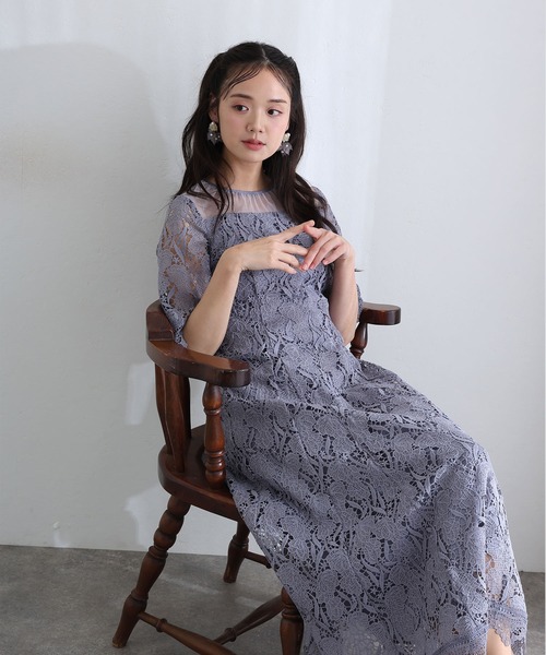 PourVous(プールヴー)の「ロング&七分袖 フォーマル ケミカル レース ドレスセレモニー 結婚式 二次会 パーティー ドレス オケージョンドレス お呼ばれ 同窓会 成人式 (ドレス・レディース・グリーン/ブルー/ブラック・M/L)」の11枚目の写真