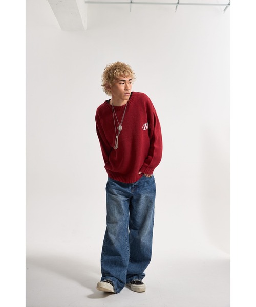 CREO STORE(クレオストア)の「【IAMU】Over Sized Logo Knit ロゴニットプルオーバー(ユニセックス)(ニット/セーター・レディース・ブラック/レッド・FREE)」の7枚目の写真