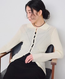 冷感シルクタッチポロ襟カーディガン