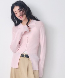 冷感シルクタッチポロ襟カーディガン