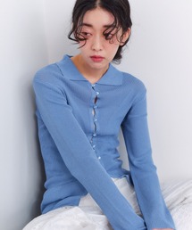 冷感シルクタッチポロ襟カーディガン