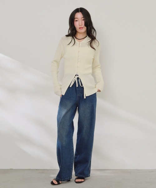 Shelly island(シェリーアイランド)の「冷感シルクタッチポロ襟カーディガン(カーディガン/ボレロ・レディース・ブラック/ピンク/ホワイト/ブルー・FREE)」の8枚目の写真