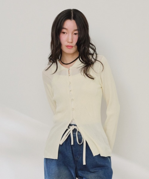 Shelly island(シェリーアイランド)の「冷感シルクタッチポロ襟カーディガン(カーディガン/ボレロ・レディース・ブラック/ピンク/ホワイト/ブルー・FREE)」の5枚目の写真