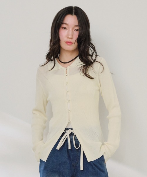 Shelly island(シェリーアイランド)の「冷感シルクタッチポロ襟カーディガン(カーディガン/ボレロ・レディース・ブラック/ピンク/ホワイト/ブルー・FREE)」の7枚目の写真