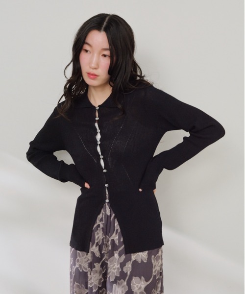 Shelly island(シェリーアイランド)の「冷感シルクタッチポロ襟カーディガン(カーディガン/ボレロ・レディース・ブラック/ピンク/ホワイト/ブルー・FREE)」の22枚目の写真
