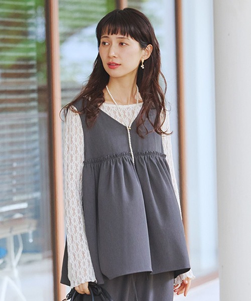 studio CLIP(スタディオクリップ)の「【WEB限定】袖フレアレースプルオーバー《オケージョン2026SS》(Tシャツ/カットソー・レディース・オフホワイト/ブラック・FREE)」の2枚目の写真