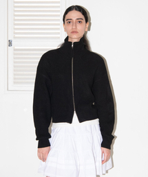 TWO WAY KNIT ZIP-UP CARDIGAN / BLACK