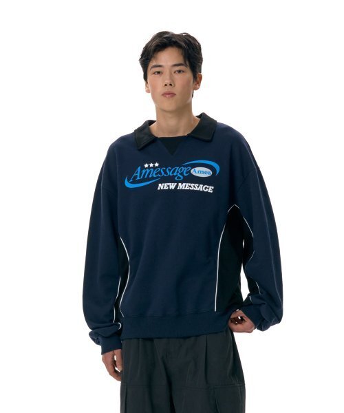 AMESWORLDWIDE(アメスワールドワイド)の「NEW MESSAGE COLLAR SWEATSHIRT NAVY (AM2ESUM442A)(スウェット・レディース・その他・M/L)」の2枚目の写真