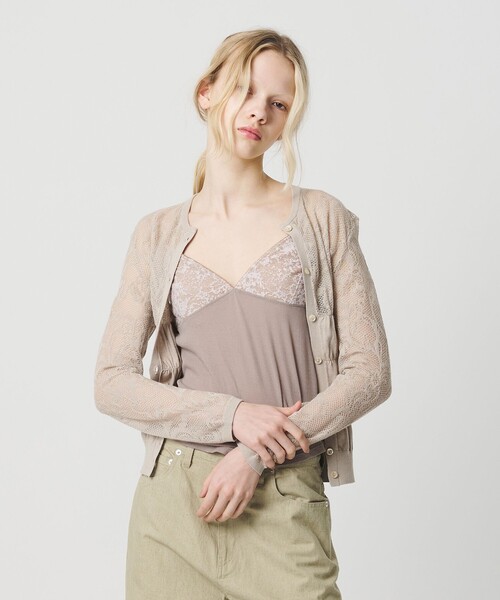 ATTISESSION（アティセッション）の「＜ATTISESSION＞レース ジャガード カーディガン（カーディガン/ボレロ・レディース・ベージュ/ブラック・FREE）」の2枚目の写真