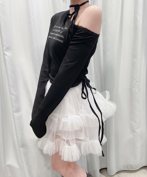 lilLilly(リルリリー)の「ワンショルレーストップス(Tシャツ/カットソー・レディース・ブラック/ホワイト/オレンジ・FREE)」の5枚目の写真