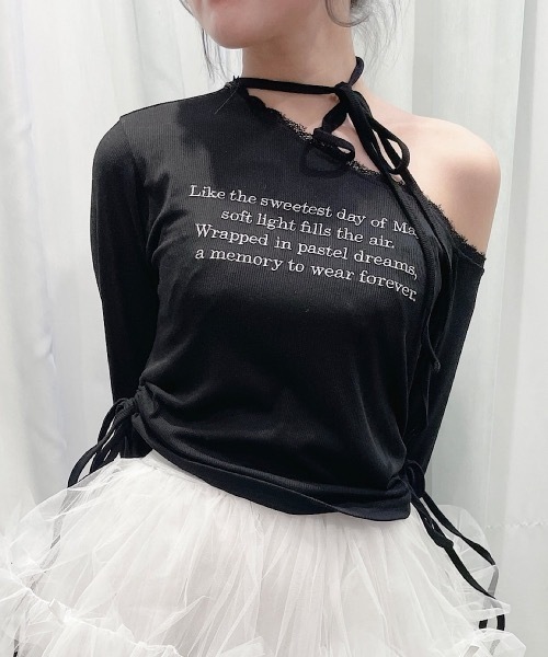 lilLilly(リルリリー)の「ワンショルレーストップス(Tシャツ/カットソー・レディース・ブラック/ホワイト/オレンジ・FREE)」の7枚目の写真
