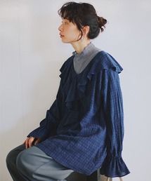 studio CLIP | フリルカラーチェックブラウス(シャツ/ブラウス)