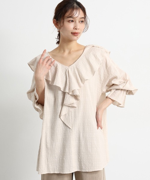 studio CLIP（スタディオクリップ）の「フリルカラーチェックブラウス（シャツ/ブラウス・レディース・ライトグレー/ブラウン/ネイビー・FREE）」の4枚目の写真