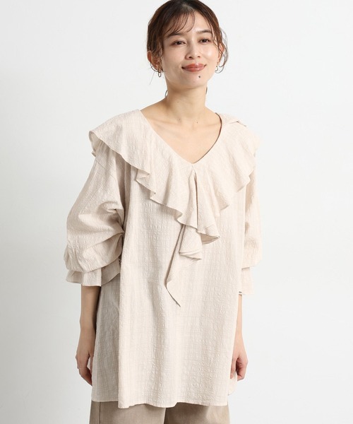 studio CLIP（スタディオクリップ）の「フリルカラーチェックブラウス（シャツ/ブラウス・レディース・ライトグレー/ブラウン/ネイビー・FREE）」の5枚目の写真