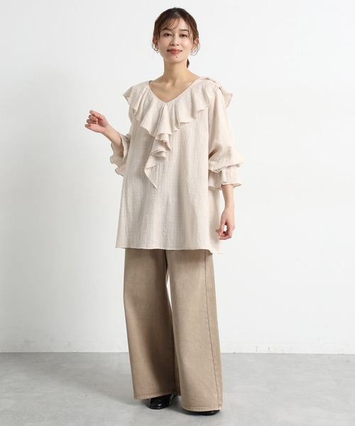 studio CLIP（スタディオクリップ）の「フリルカラーチェックブラウス（シャツ/ブラウス・レディース・ライトグレー/ブラウン/ネイビー・FREE）」の6枚目の写真