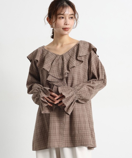 studio CLIP（スタディオクリップ）の「フリルカラーチェックブラウス（シャツ/ブラウス・レディース・ライトグレー/ブラウン/ネイビー・FREE）」の8枚目の写真