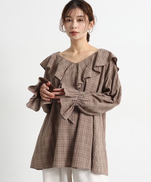 studio CLIP（スタディオクリップ）の「フリルカラーチェックブラウス（シャツ/ブラウス・レディース・ライトグレー/ブラウン/ネイビー・FREE）」の9枚目の写真