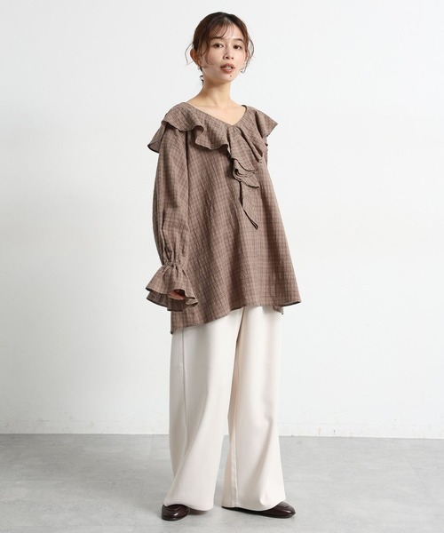 studio CLIP（スタディオクリップ）の「フリルカラーチェックブラウス（シャツ/ブラウス・レディース・ライトグレー/ブラウン/ネイビー・FREE）」の10枚目の写真