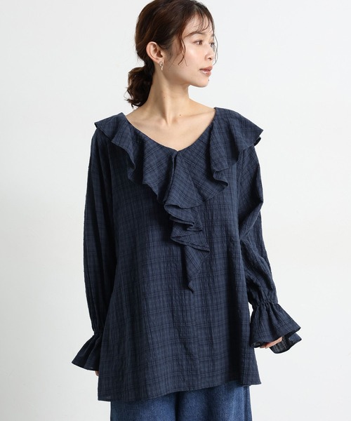 studio CLIP（スタディオクリップ）の「フリルカラーチェックブラウス（シャツ/ブラウス・レディース・ライトグレー/ブラウン/ネイビー・FREE）」の15枚目の写真