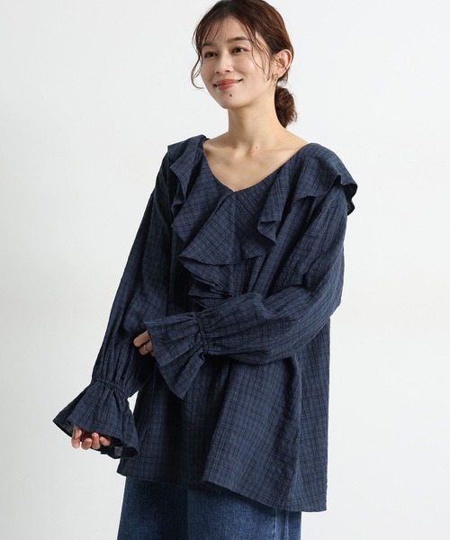 studio CLIP（スタディオクリップ）の「フリルカラーチェックブラウス（シャツ/ブラウス・レディース・ライトグレー/ブラウン/ネイビー・FREE）」の16枚目の写真