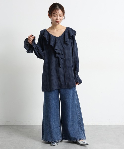 studio CLIP（スタディオクリップ）の「フリルカラーチェックブラウス（シャツ/ブラウス・レディース・ライトグレー/ブラウン/ネイビー・FREE）」の18枚目の写真