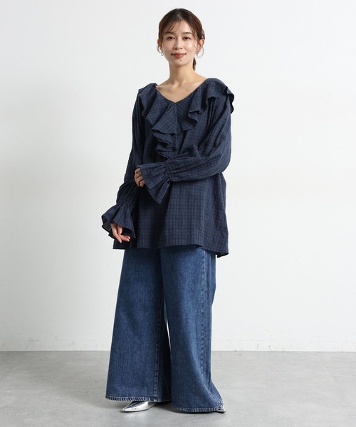 studio CLIP（スタディオクリップ）の「フリルカラーチェックブラウス（シャツ/ブラウス・レディース・ライトグレー/ブラウン/ネイビー・FREE）」の19枚目の写真