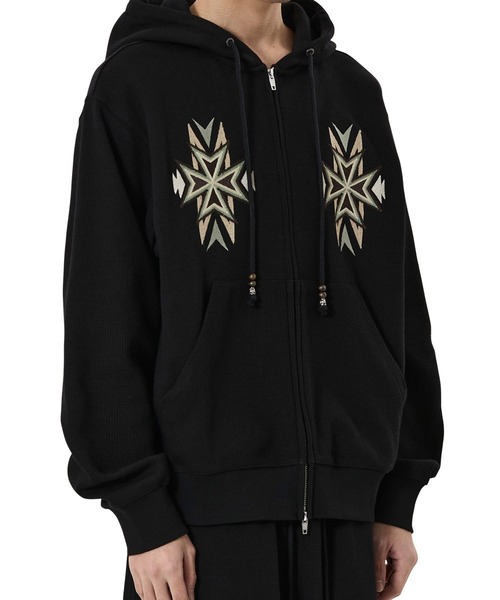 OY（オーワイ）の「『OY/オーワイ』CROSS WAFFLE HOODIE ZIP UP/クロスワッフルジップアップパーカー（パーカー・レディース・グレー/ブラック・L/M）」の4枚目の写真