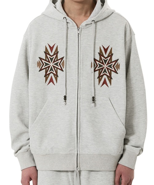 OY（オーワイ）の「『OY/オーワイ』CROSS WAFFLE HOODIE ZIP UP/クロスワッフルジップアップパーカー（パーカー・レディース・グレー/ブラック・L/M）」の9枚目の写真