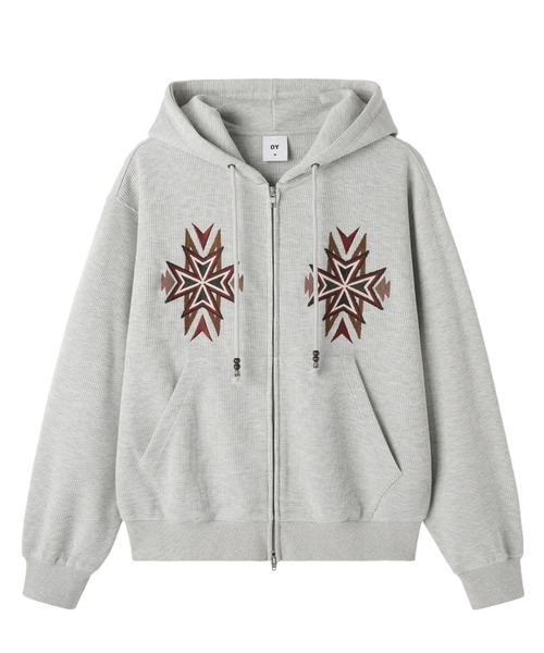 OY（オーワイ）の「『OY/オーワイ』CROSS WAFFLE HOODIE ZIP UP/クロスワッフルジップアップパーカー（パーカー・レディース・グレー/ブラック・L/M）」の17枚目の写真