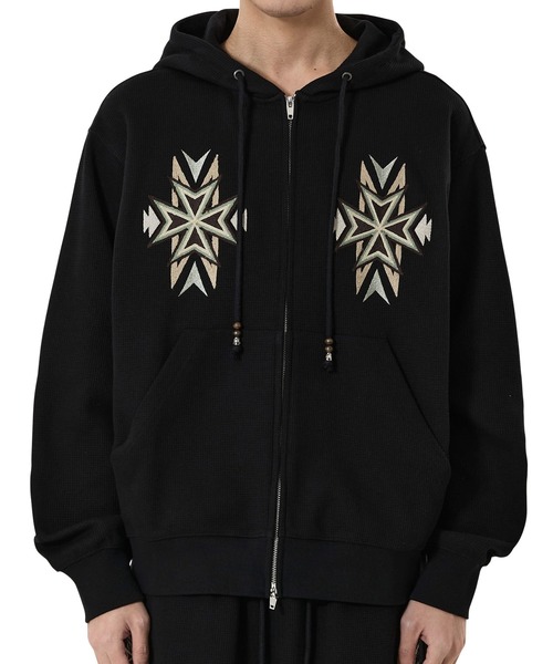 OY（オーワイ）の「『OY/オーワイ』CROSS WAFFLE HOODIE ZIP UP/クロスワッフルジップアップパーカー（パーカー・レディース・グレー/ブラック・L/M）」の3枚目の写真