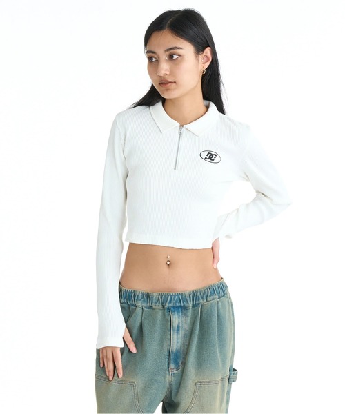 DC SHOES(ディーシーシューズ)の「DC SHOES ウィメンズ 26 WS TELECO SHORT P クロップド丈 ポロシャツ 【2026年春夏モデル】/ハーフジップショート丈ポロ(Tシャツ/カットソー・レディース・ブラック/ホワイト/マルチ・SMALL/MEDIUM)」の2枚目の写真