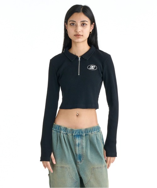 DC SHOES(ディーシーシューズ)の「DC SHOES ウィメンズ 26 WS TELECO SHORT P クロップド丈 ポロシャツ 【2026年春夏モデル】/ハーフジップショート丈ポロ(Tシャツ/カットソー・レディース・ブラック/ホワイト/マルチ・SMALL/MEDIUM)」の1枚目の写真