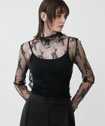 MONOe（モノエ）の「【1枚でも映える】ハイネックレースシアートップス（Tシャツ/カットソー）」