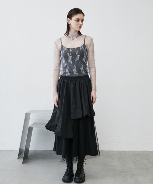 MONOe(モノエ)の「【1枚でも映える】ハイネックレースシアートップス(Tシャツ/カットソー・レディース・パープル/ライトグレー/ホワイト/ボルドー/ブラック・FREE)」の22枚目の写真