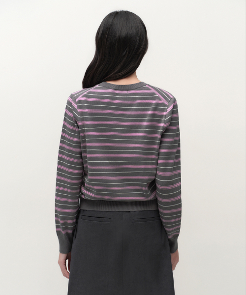 MUSINSA STANDARD WOMAN（ムシンサスタンダードウーマン）の「ウィメンズマルチストライプクルーネックニット[グレー]（ニット/セーター・レディース・その他・SMALL/MEDIUM/LARGE/X-SMALL）」の3枚目の写真